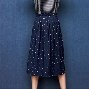 JCrew Pleated Midi Skirt in Polka Dot